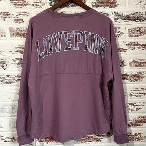 VICTORIA'S SECRET PINK VARSITY LONG SLEEVE CREW TEE SIZE LARGE OVERSIZED